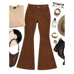 4You Brown Pig Suede Leather Flare Pants 28 Waist Boho Western Vintage NWOT EUC